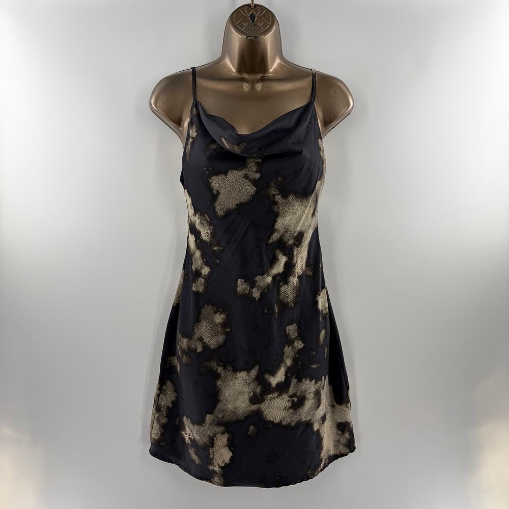 Urban Outfitters Satin Cowl Neck Slip Dress Black Bleach Wash Mini Dress